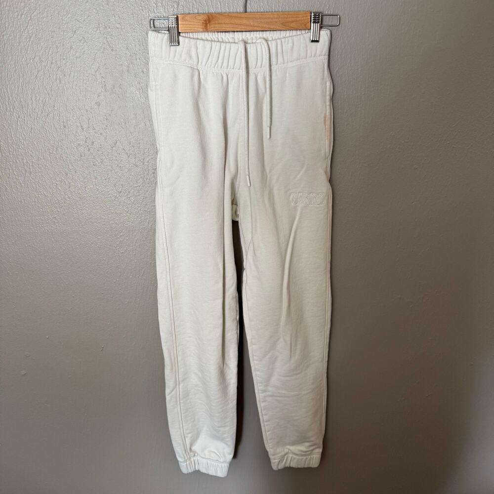 GANNI White/Ivory Ankle Jogger Cotton Size XS comfort tie waist everyday